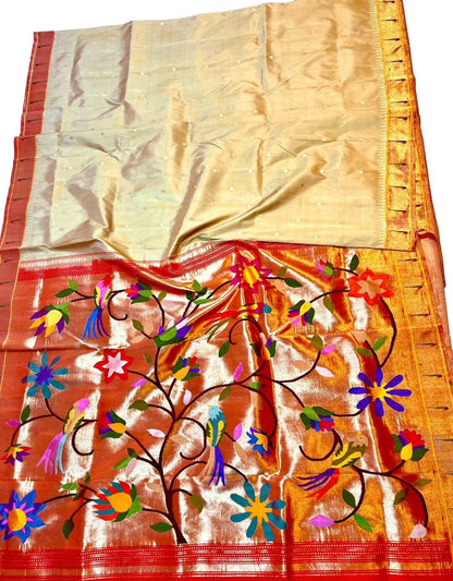 Pastel Paithani Silk Saree with Heavy Border - Luxurion World