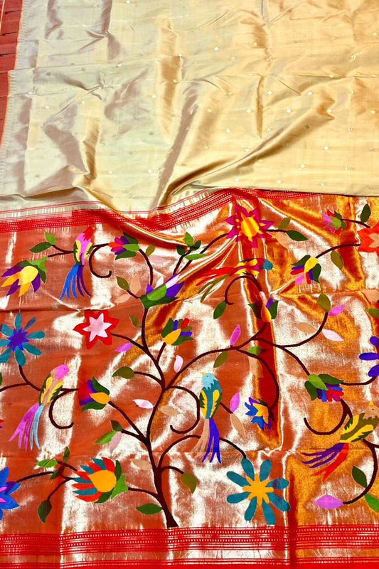 Pastel Paithani Silk Saree with Heavy Border - Luxurion World