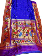 Blue Paithani Silk Saree with Heavy Border - Luxurion World