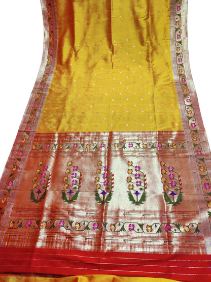 Stunning Yellow Paithani Silk Saree with Heavy Border - Luxurion World