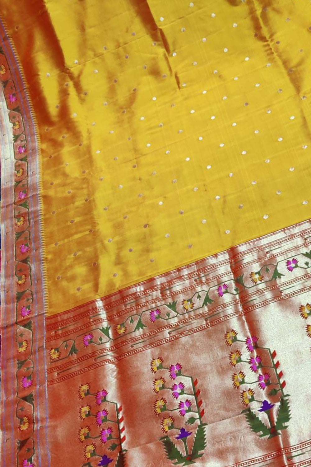 Stunning Yellow Paithani Silk Saree with Heavy Border - Luxurion World