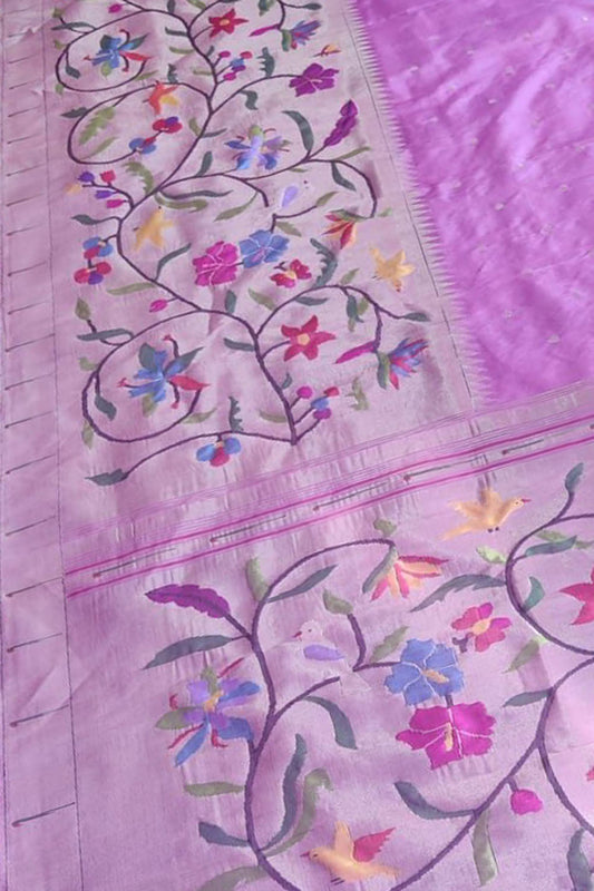 Exquisite Pink Paithani Silk Saree with Heavy Border - Luxurion World