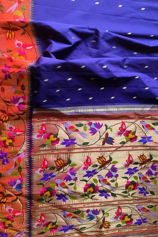 Blue Paithani Silk Saree with Heavy Border - Luxurion World