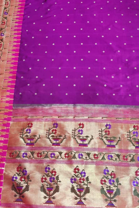 Exquisite Purple Paithani Silk Saree with Heavy Border - Luxurion World