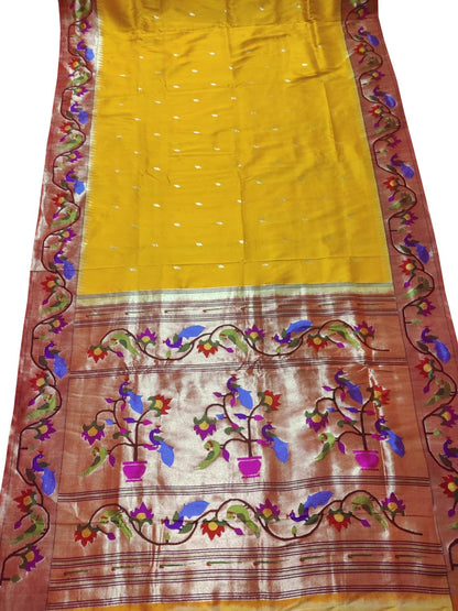 Yellow Paithani Silk Saree with Heavy Border - Luxurion World