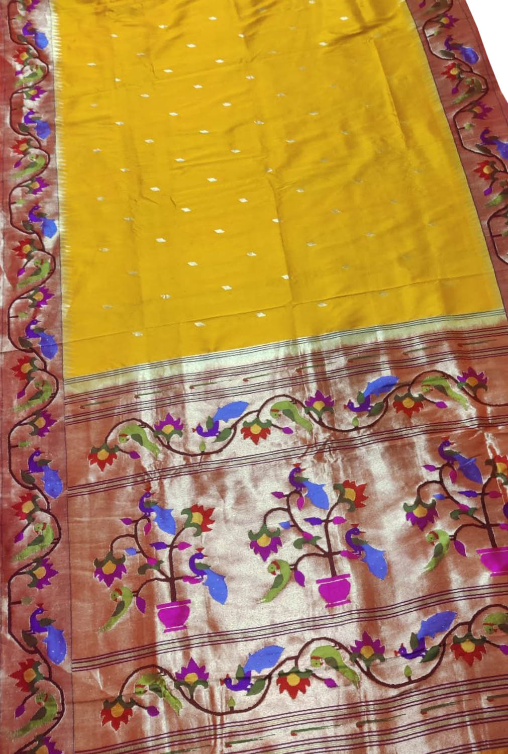 Yellow Paithani Silk Saree with Heavy Border - Luxurion World