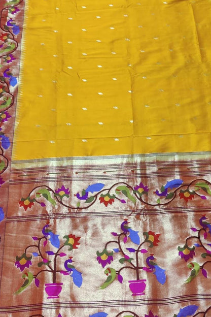 Yellow Paithani Silk Saree with Heavy Border - Luxurion World