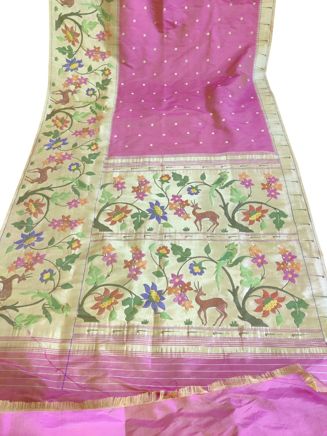 Exquisite Pink Paithani Silk Saree with Heavy Border - Luxurion World