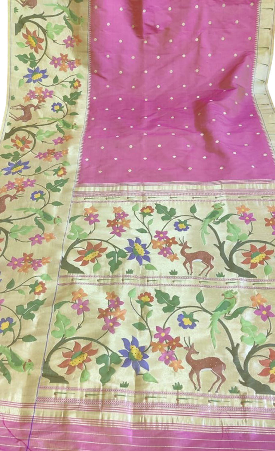 Exquisite Pink Paithani Silk Saree with Heavy Border - Luxurion World