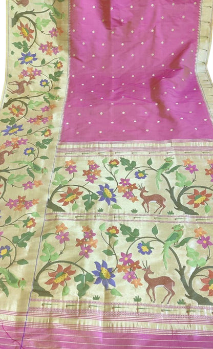 Exquisite Pink Paithani Silk Saree with Heavy Border - Luxurion World