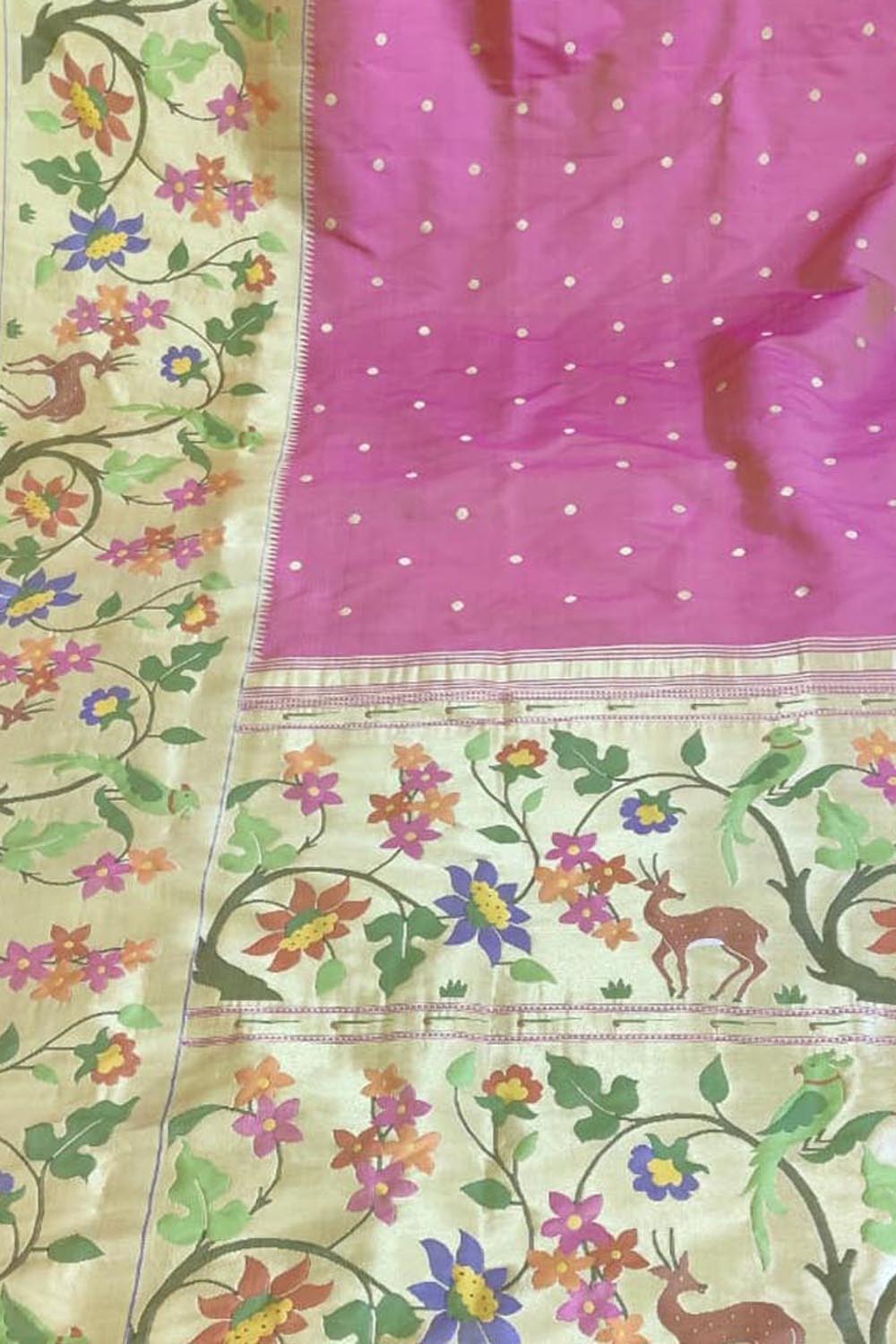 Exquisite Pink Paithani Silk Saree with Heavy Border - Luxurion World