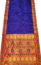 Blue Handloom Paithani Pure Silk Peacock Design Booti Design Saree - Luxurion World
