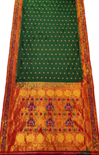 Green Handloom Paithani Pure Silk Peacock Design Booti Design Saree - Luxurion World