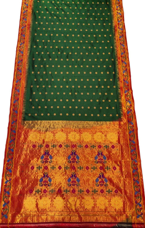 Green Handloom Paithani Pure Silk Peacock Design Booti Design Saree - Luxurion World