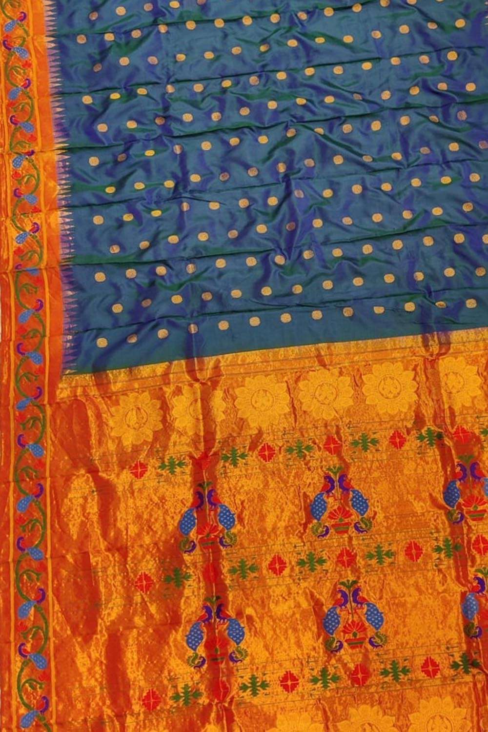 Blue Handloom Paithani Pure Silk Peacock Design Booti Design Saree - Luxurion World