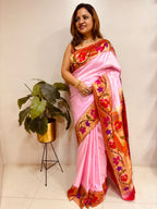 IS1P1PR526042401 Pink Paithani Handloom Flower Design Pure Silk Saree - Luxurion World