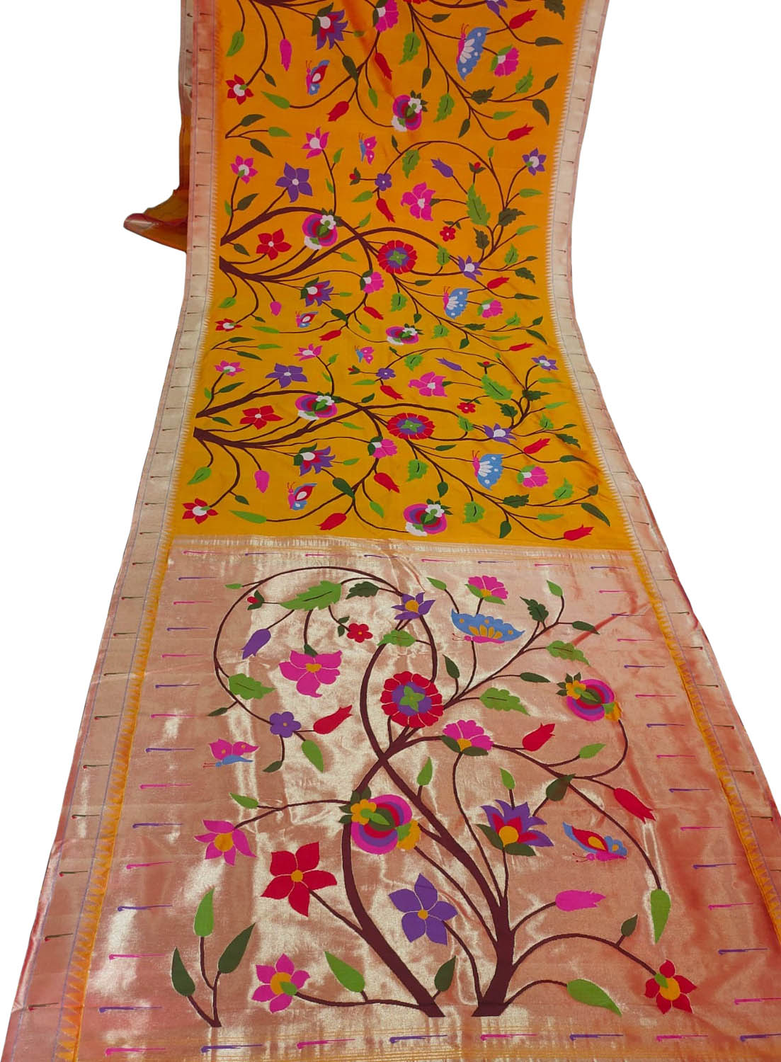 Yellow Handloom Paithani Pure Silk Peshwari Saree - Luxurion World