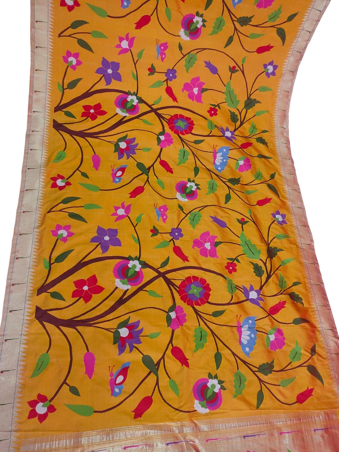 Yellow Handloom Paithani Pure Silk Peshwari Saree - Luxurion World
