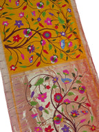 Yellow Handloom Paithani Pure Silk Peshwari Saree - Luxurion World