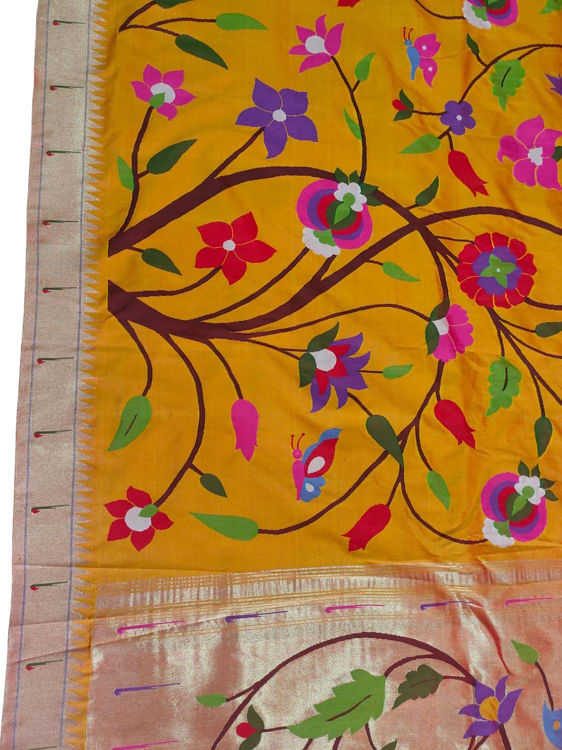 Yellow Handloom Paithani Pure Silk Peshwari Saree - Luxurion World