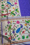 Blue Handloom Paithani Pure Silk Half Brocade Border Saree - Luxurion World