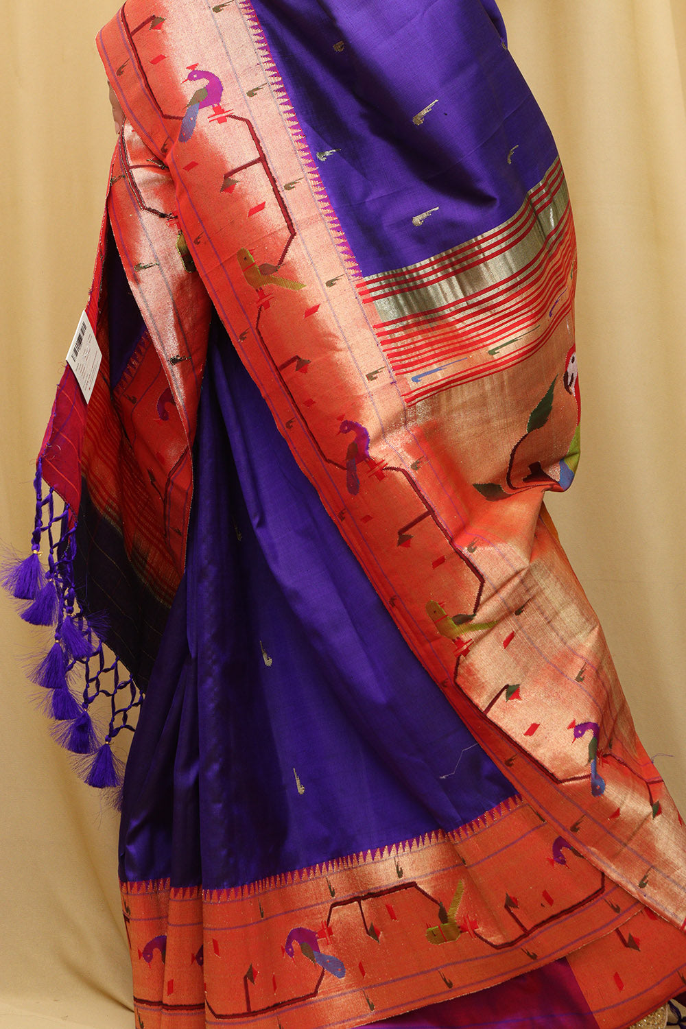 Blue Paithani Handloom Pure Silk Peacock & Parrot Design Saree - Luxurion World