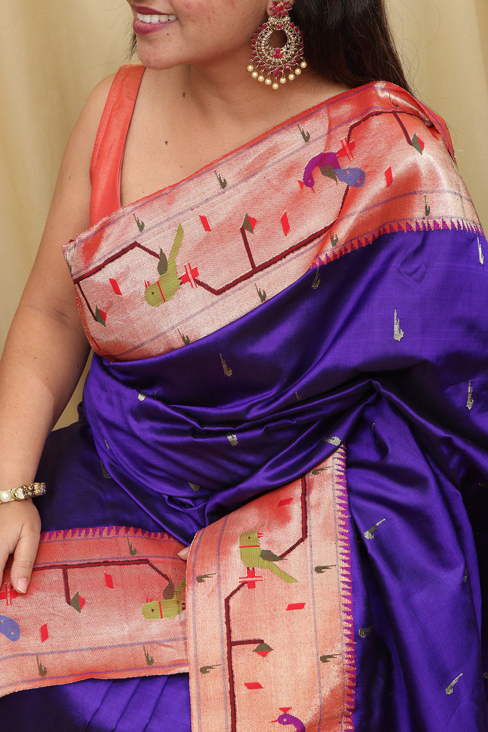 Blue Paithani Handloom Pure Silk Peacock & Parrot Design Saree - Luxurion World
