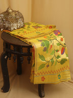 Yellow Handloom Paithani Pure Silk Floral Design Saree - Luxurion World