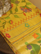 Yellow Handloom Paithani Pure Silk Floral Design Saree - Luxurion World