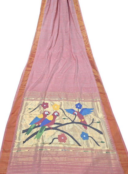 Beautiful Pink Paithani Handloom Cotton Saree - Luxurion World