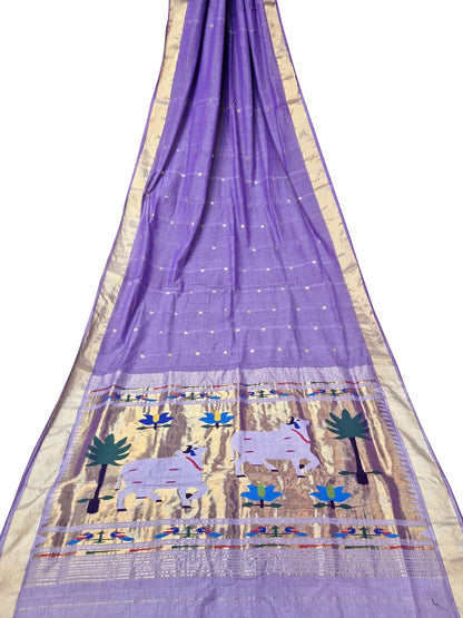 Stunning Purple Paithani Handloom Pure Cotton Saree - Luxurion World