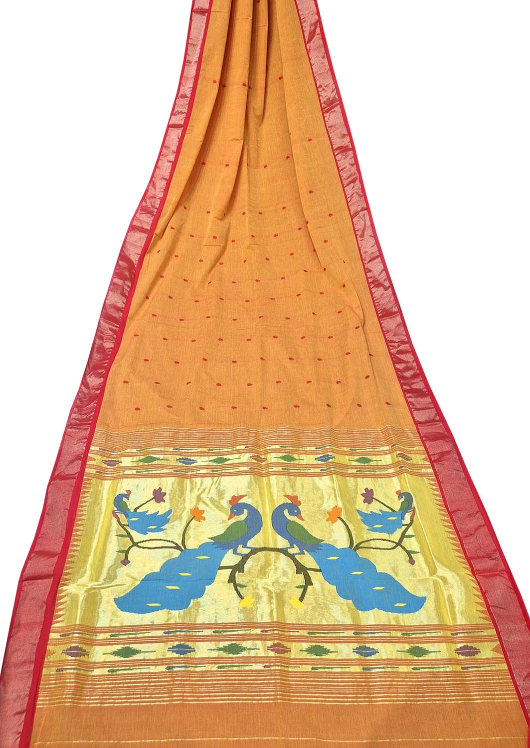 Orange Paithani Handloom Cotton Saree - Elegant Ethnic Wear - Luxurion World