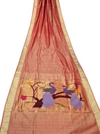 Peach Pink Paithani Handloom Cotton Saree - Elegant and Traditional - Luxurion World