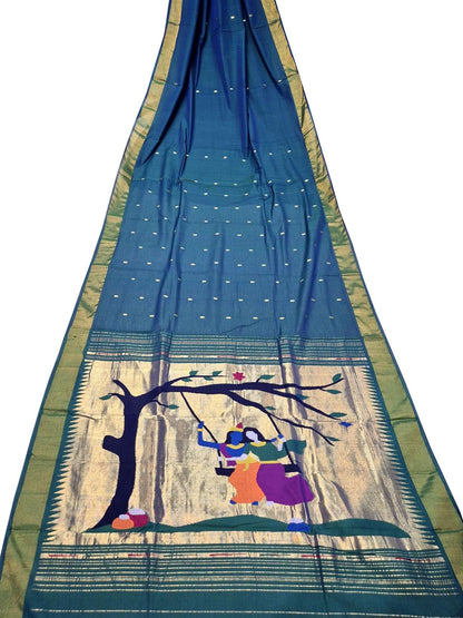 Blue Paithani Handloom Pure Cotton Saree - Luxurion World