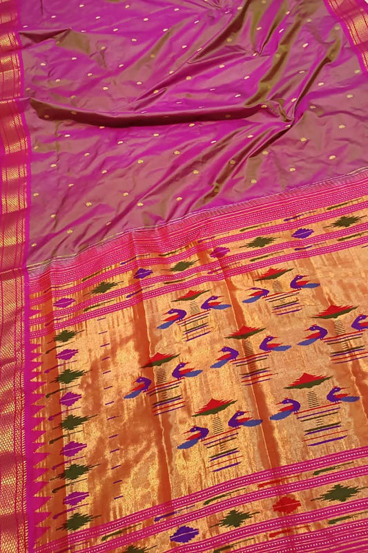 Pure Silk Pink Paithani Handloom Saree: Traditional Elegance - Luxurion World