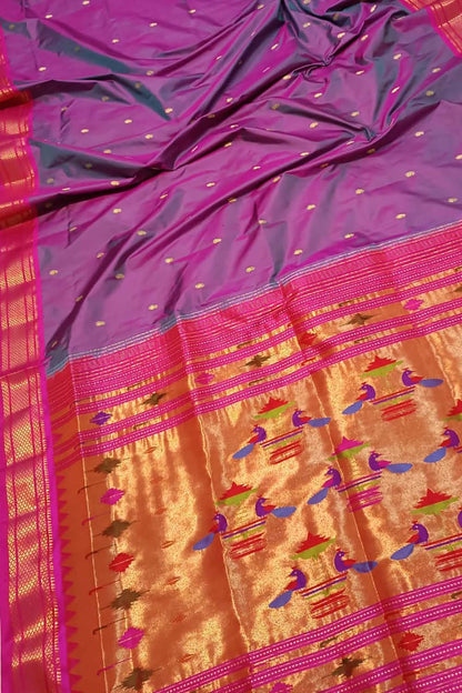 Exquisite Purple Paithani Handloom Silk Saree - Pure Elegance