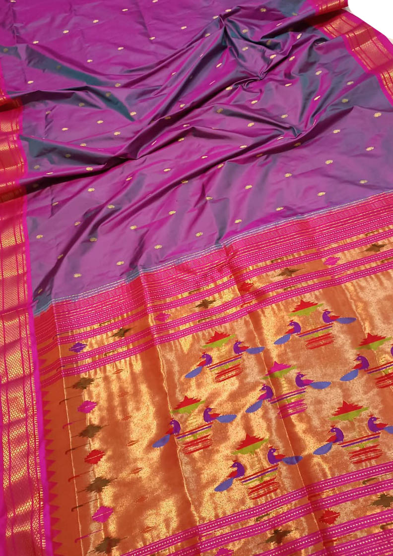 Exquisite Purple Paithani Handloom Silk Saree - Pure Elegance - Luxurion World