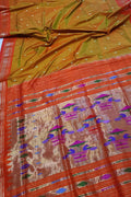 Stunning Yellow and Orange Paithani Pure Silk Saree - Handloom Beauty - Luxurion World