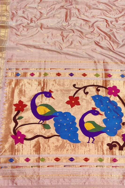 Pure Silk Pink Paithani Handloom Saree: Traditional Elegance - Luxurion World