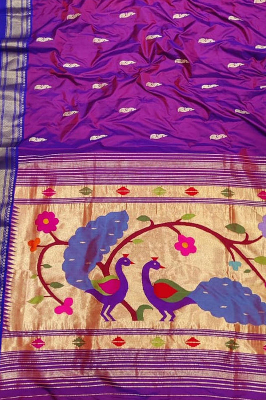Exquisite Purple Paithani Handloom Silk Saree - Pure Elegance - Luxurion World