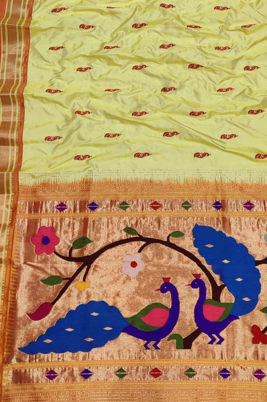 Pure Silk Yellow Paithani Handloom Saree - Traditional Elegance - Luxurion World