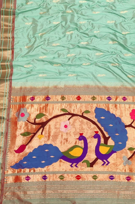 Pure Silk Green Paithani Handloom Saree: Traditional Elegance - Luxurion World
