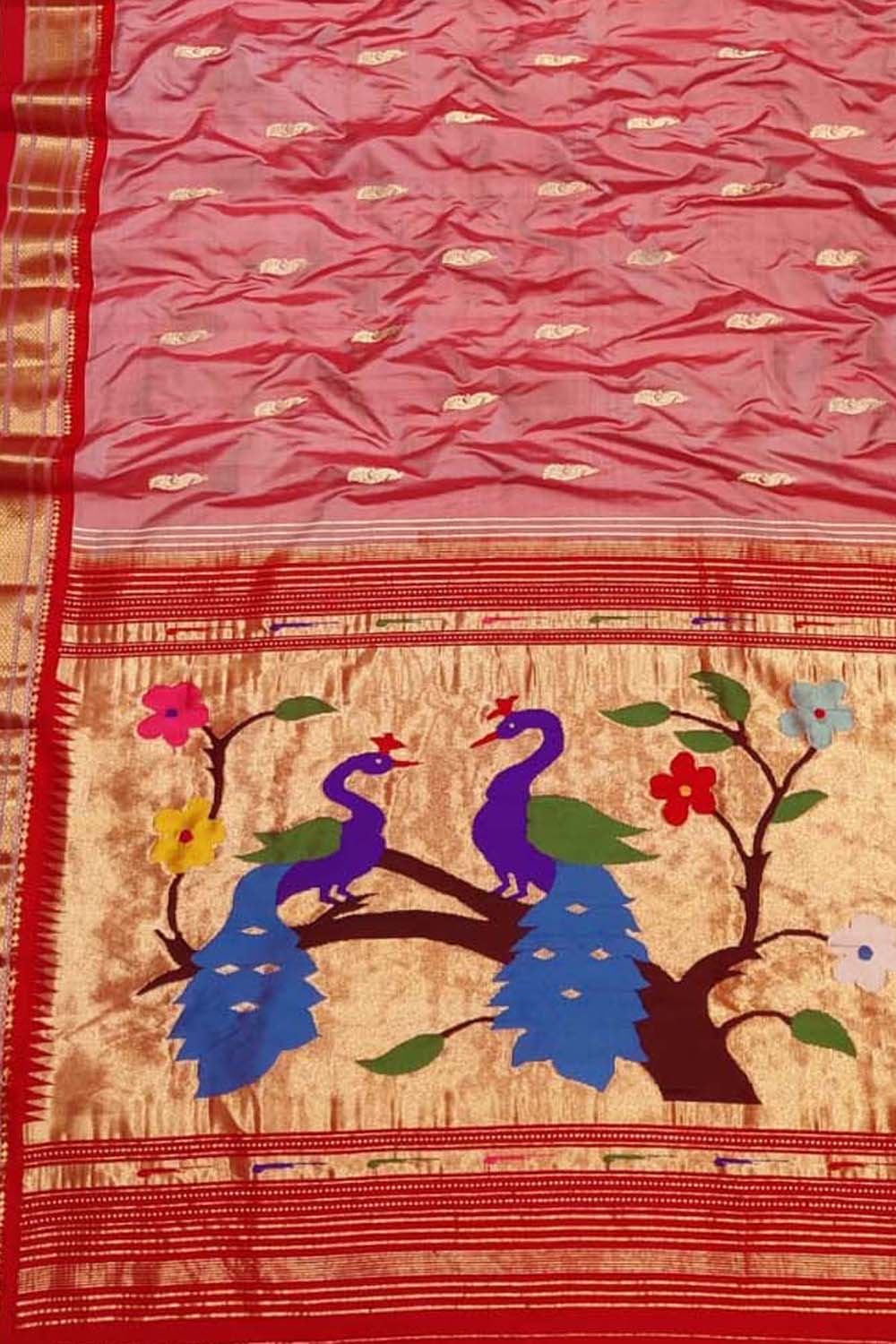 Pure Silk Red Paithani Handloom Saree: Traditional Elegance - Luxurion World