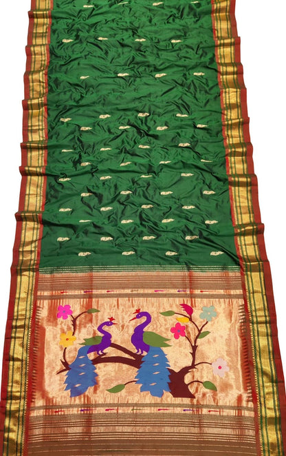 Stunning Green Paithani Handloom Silk Saree - Pure Elegance! - Luxurion World