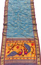 Pure Silk Blue Paithani Handloom Saree: Traditional Elegance - Luxurion World