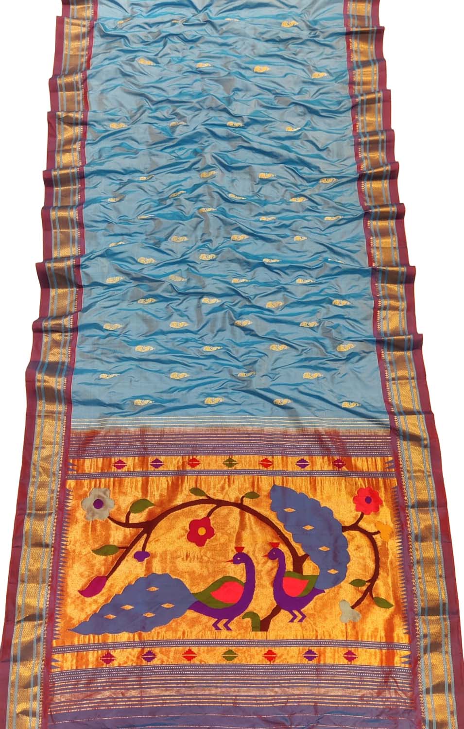 Pure Silk Blue Paithani Handloom Saree: Traditional Elegance - Luxurion World