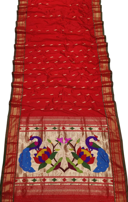 Pure Silk Red Paithani Handloom Saree: Traditional Elegance