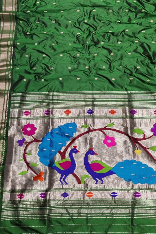 Exquisite Green Handloom Paithani Silk Saree - Pure Elegance - Luxurion World