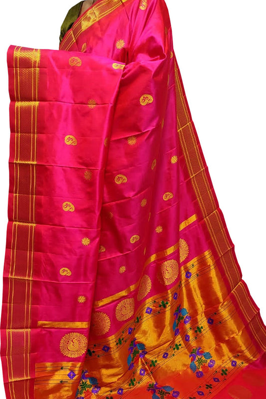 Stunning Pink Handloom Paithani Pure Silk Saree - Perfect for Any Occasion! - Luxurion World