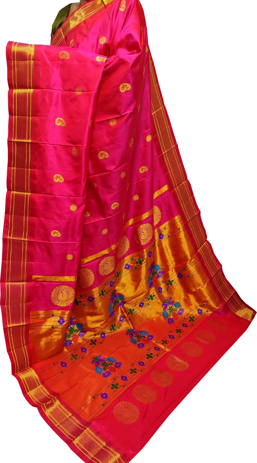 Stunning Pink Handloom Paithani Pure Silk Saree - Perfect for Any Occasion! - Luxurion World